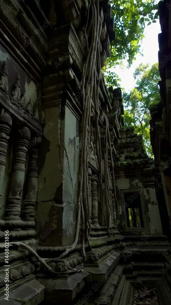 Ancient temple overgrown with vines in lush jungle setting Ancient temple overgrown with vines in lush jungle setting