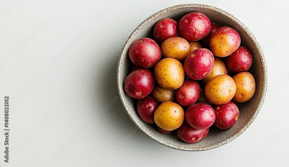 Fresh Colorful Potatoes in a Bowl on a Light Background Perfect for Culinary and Food Photography Fresh Colorful Potatoes in a Bowl on a Light Background Perfect for Culinary and Food Photography