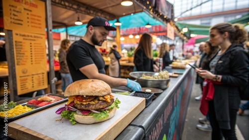 Fototapeta Naklejka Na Ścianę i Meble -  woman,dog,outdoor street barger,cake,delicious dessert sweets,skin cream,tameplate,A serene reading nook featuring an oversized armchair draped with a soft, plush blanket in muted tones. A small woode