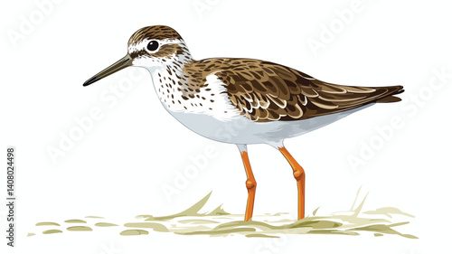 Closeup of Terek Sandpiper in Shallow Water - Detailed Wildlife Photography