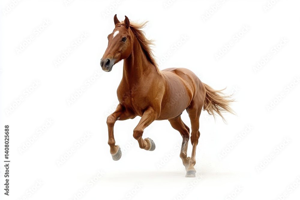 Obraz premium running brown horse isolated on white background