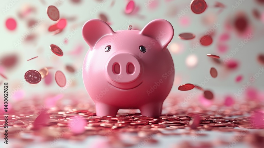 pink piggy bank,falling coins on white background 3d rendering pink piggy bank,falling coins on white background 3d rendering