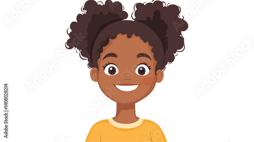 Joyful Little Black Girl Smiling Happily - Vector Illustration