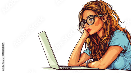 Creative Young Woman with Idea working on Laptop