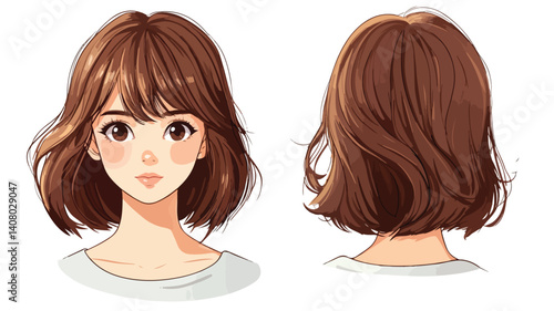 Adorable and Stylish Anime Girl in Brown Hair Shoe - Stock Photo