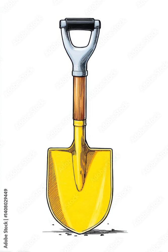 Simple Cartoon Clip Art of Yellow Shovel with White Handle and Detailed Illustration Design