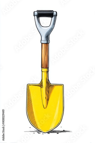 Obraz na płótnie Simple Cartoon Clip Art of Yellow Shovel with White Handle and Detailed Illustration Design w salonie