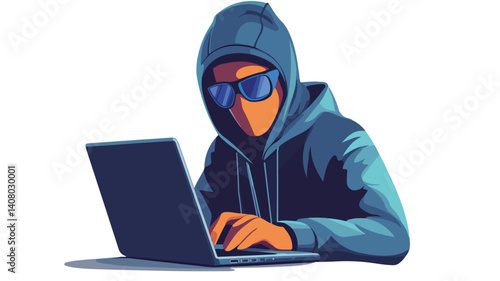 Professional Cyber Criminal Using Laptop for Online Fraud Scam