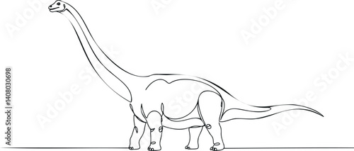 Diplodocus Outline Drawing in Minimalist Style on White Background  