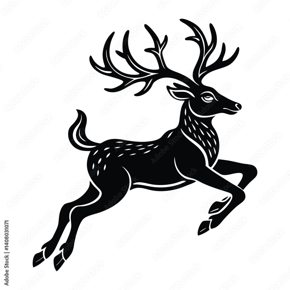 Obraz premium leaping reindeer silhouette vector with.