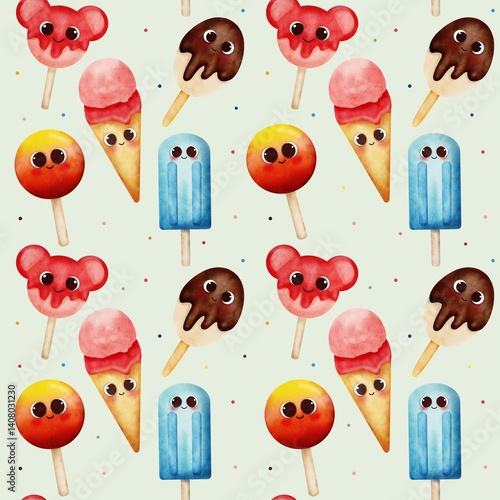 Cute Ice-cream seamless pattern photo