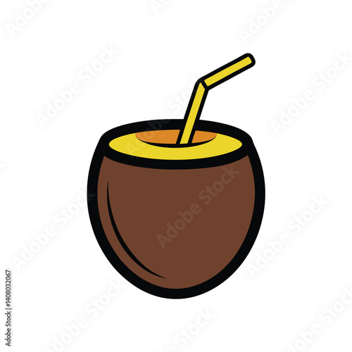 Cartoon Coconut Drink with Yellow Straw