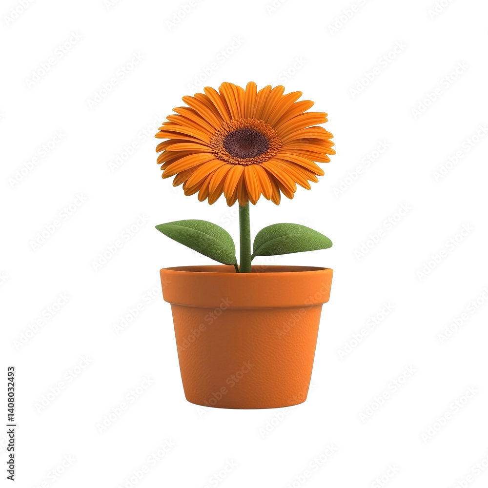 Obraz premium Vibrant Orange Gerbera Daisy in a Terracotta Pot - 3D Render