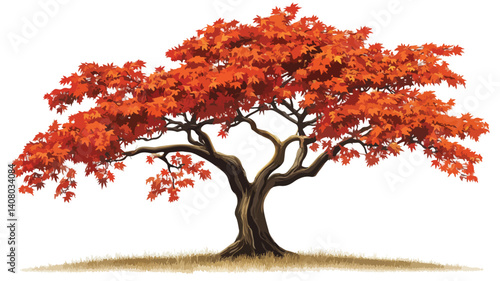 Detailed Japanese Maple Tree Vector Illustration