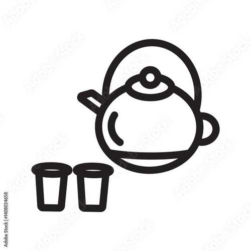 Vector Line Icon Design of Kattle and two cups