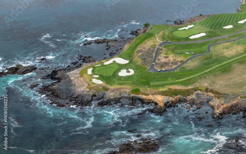 Drone view of Pebble Beach, California 
