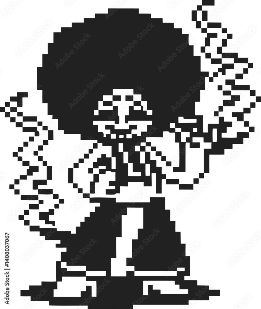 Fototapeta premium pixel art disco dancer with afro black and white retro character, 8 bit vintage
