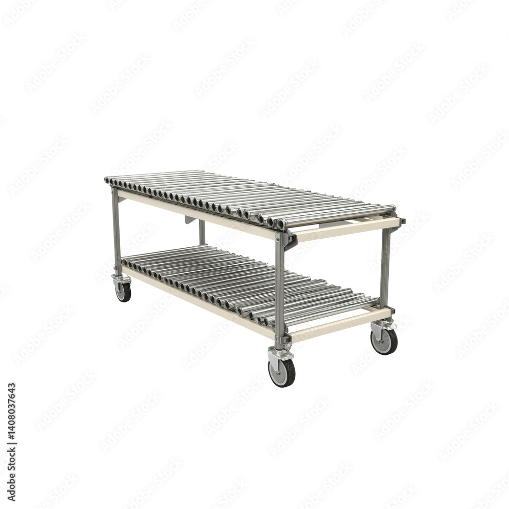 Two-Tier Gravity Roller Conveyor Cart for Warehouse and Industrial Use Two-Tier Gravity Roller Conveyor Cart for Warehouse and Industrial Use