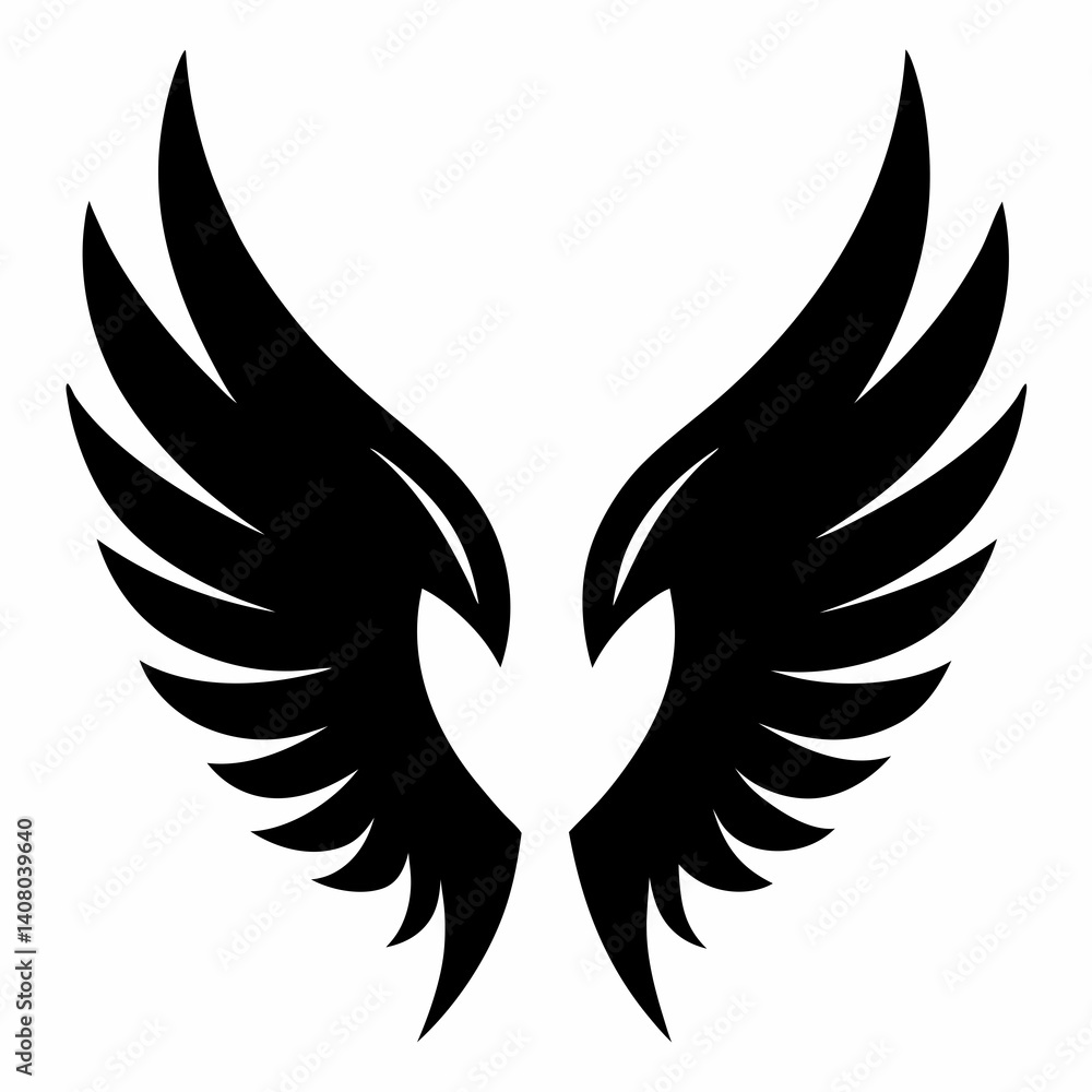 Obraz premium 6 Symmetrical Black Wing Silhouette Vector Illustrations Set