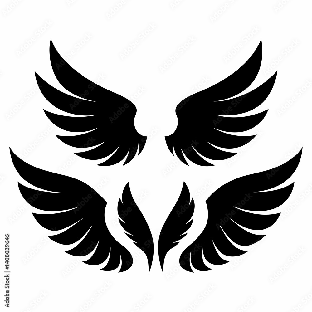 Obraz premium 6 Symmetrical Black Wing Silhouette Vector Illustrations Set