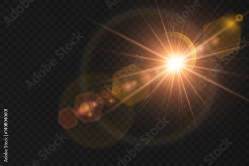 Abstract sun glare flickers brightly, casting translucent glowing halo. Vector glow effect enhances soft shimmering light transitions. Lens flare sparkles subtly, blending naturally with backgrounds.