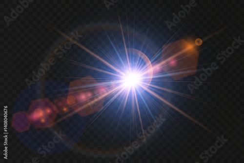 Abstract sun glare flickers brightly, casting translucent glowing halo. Vector glow effect enhances soft shimmering light transitions. Lens flare sparkles subtly, blending naturally with backgrounds.