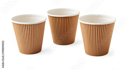 Wallpaper Mural Three paper cups with brown rims. The cups are lined with white paper. The cups are sitting on a white background Torontodigital.ca