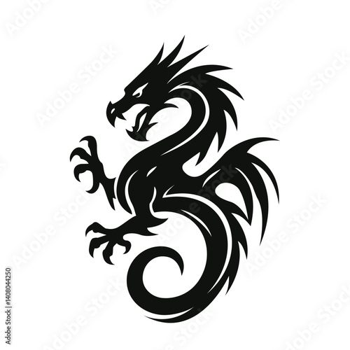 Wallpaper Mural silhouette of a black dragon as a template for a logo or tattoo. flat vector illustration on a white background Torontodigital.ca