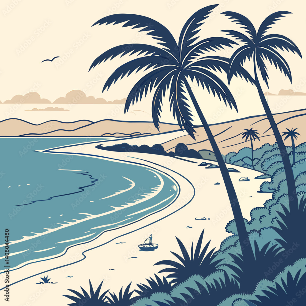 Obraz premium Beach Background Vector for Social Media Templates – Tropical Summer Design Layout