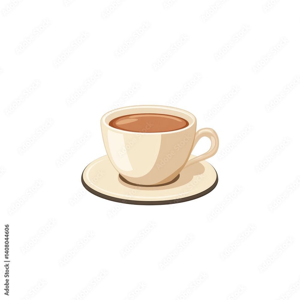 Obraz premium A Cup of Coffee on a Saucer - Simple Cartoon Illustration