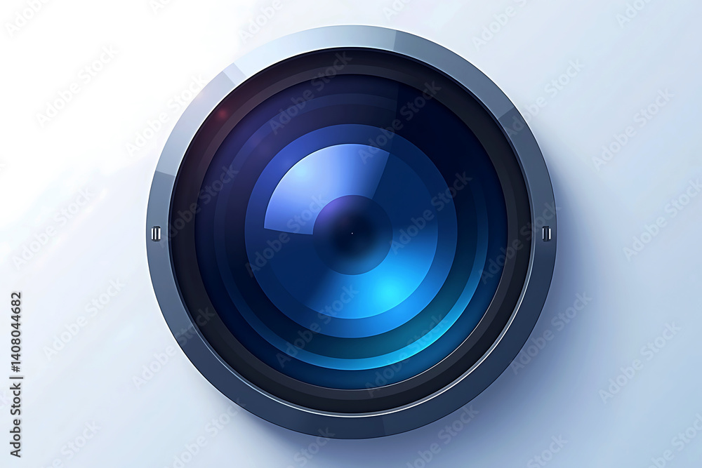 Blue Camera Lens Close-Up on White Background Blue Camera Lens Close-Up on White Background