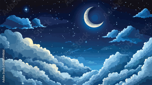 Enchanting Night Sky Moon Clouds Illustration