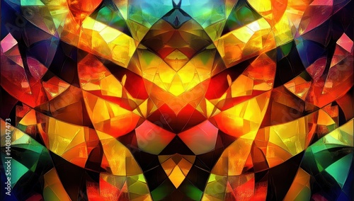 Vibrant Geometric Pattern Stained Glass Wallpaper Modern Background Abstract Design Radiant Textured Art Illustration