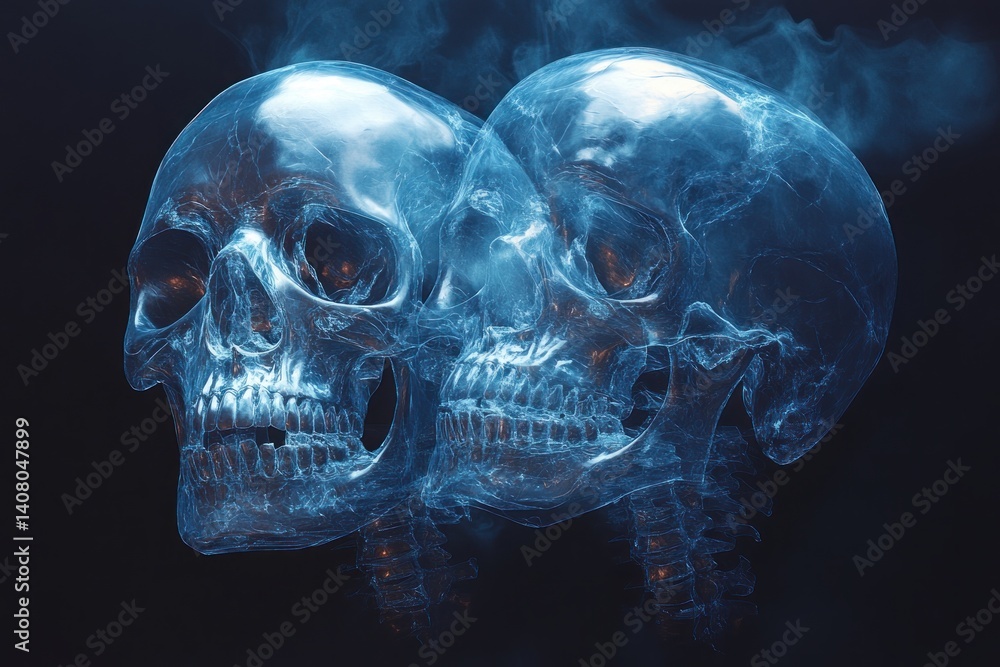 Futuristic Minimalistic X-ray Skull Art With Glowing Outlines Futuristic Minimalistic X-ray Skull Art With Glowing Outlines