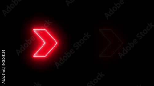 Abstract set of glowing neon arrows. Right direction rendering. neon arrow sign animation. red neon arrow  animation black background.