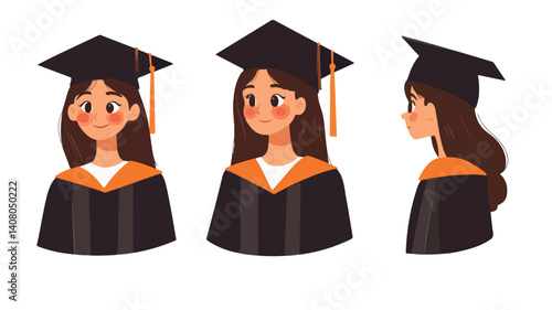 Professional Graduated Girl Vector Illustration Design for Visual Marketing