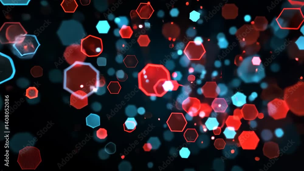 Kreise und Partikel in blauer Rottönung