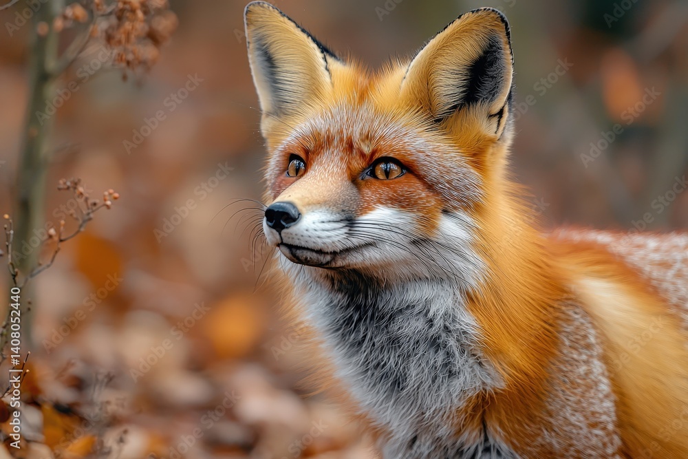 Fototapeta premium Majestic red fox in autumn forest: captivating wildlife in natural habitat