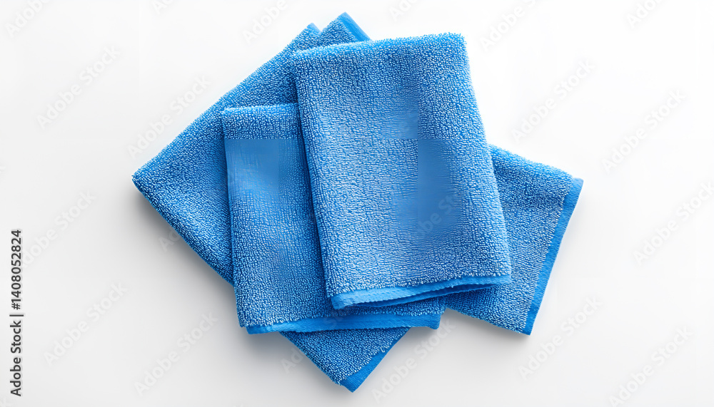 Clean blue microfiber cloth isolated on white, top view Clean blue microfiber cloth isolated on white, top view