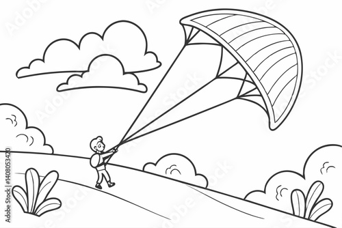Coloring Pages, a bright kite flying high in the sky, colorless, uncolored, black and white