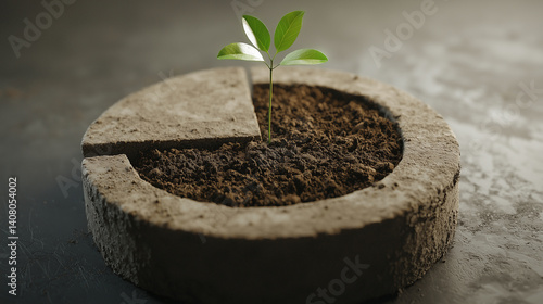 3D pie chart, one slice morphs into rich soil, glowing green plant sprouts from it, vibrant and alive
