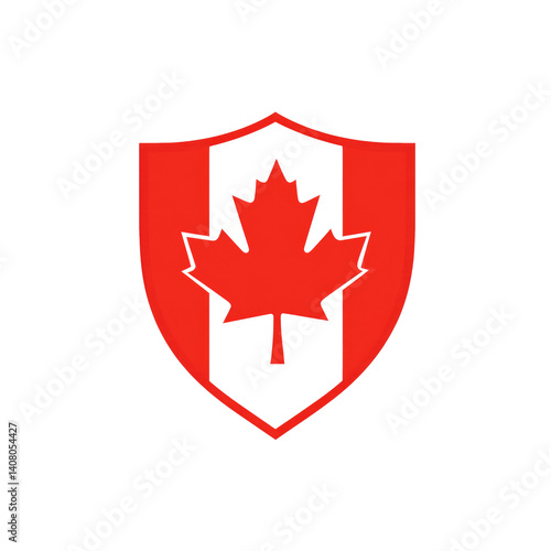 Red and Black Shield with Canadian Maple Leaf Emblem