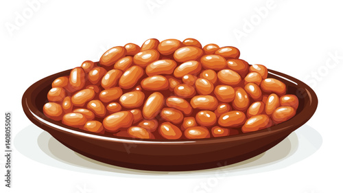 Delicious Baked Beans Cartoon Vector Illustration on Isolated Plate
