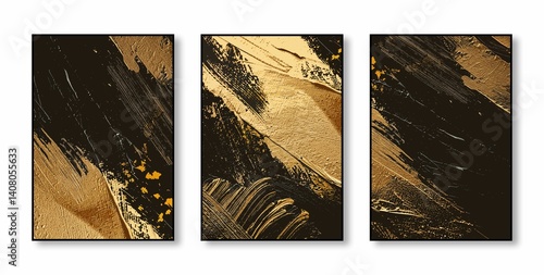 Abstract Gold and Black Triptych