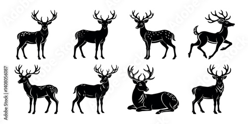 Photography Deer Silhouette Vector Bundle – Buck, Doe, and Stag Clipart Set for Forest, Hunt