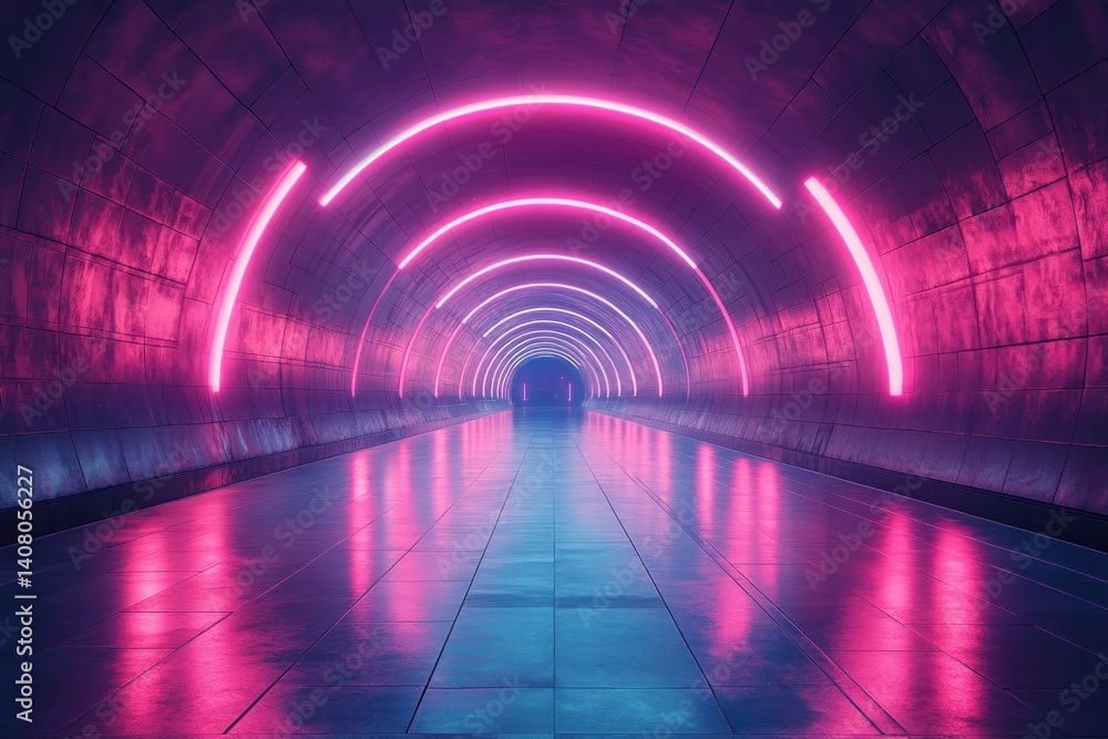 Futuristic Tunnel with Neon Lights in a 3D Rendered Illustration Futuristic Tunnel with Neon Lights in a 3D Rendered Illustration