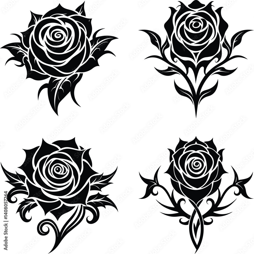 custom made wallpaper toronto digitalA Tribal Style Rose Silhouette With Intricate Curls