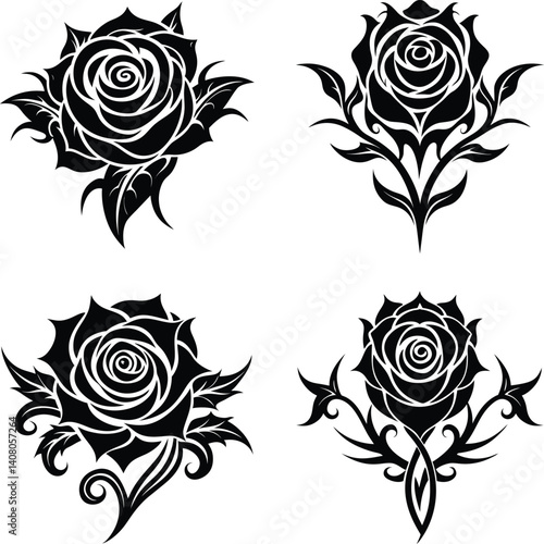 Wallpaper Mural A Tribal Style Rose Silhouette With Intricate Curls   Torontodigital.ca