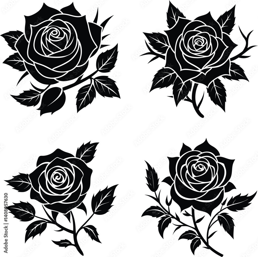 custom made wallpaper toronto digitalMinimalist Silhouette Of A Rose With Leaves And Thorns