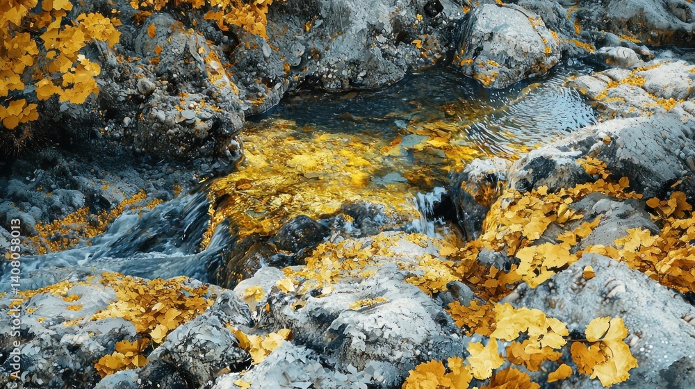 Golden Autumn Stream, A Serene Mountain Creek Golden Autumn Stream, A Serene Mountain Creek